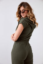 Load image into Gallery viewer, Women's khaki FK622 hooded jumpsuit