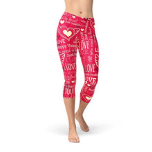Load image into Gallery viewer, Love Hearts Red Capri Leggings