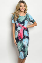 Charger l&#39;image dans la galerie, AQUA MULTI WITH LEAVES DRESS-
