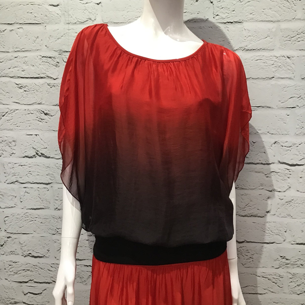'Emma' Ombre Red Black Silk Top
