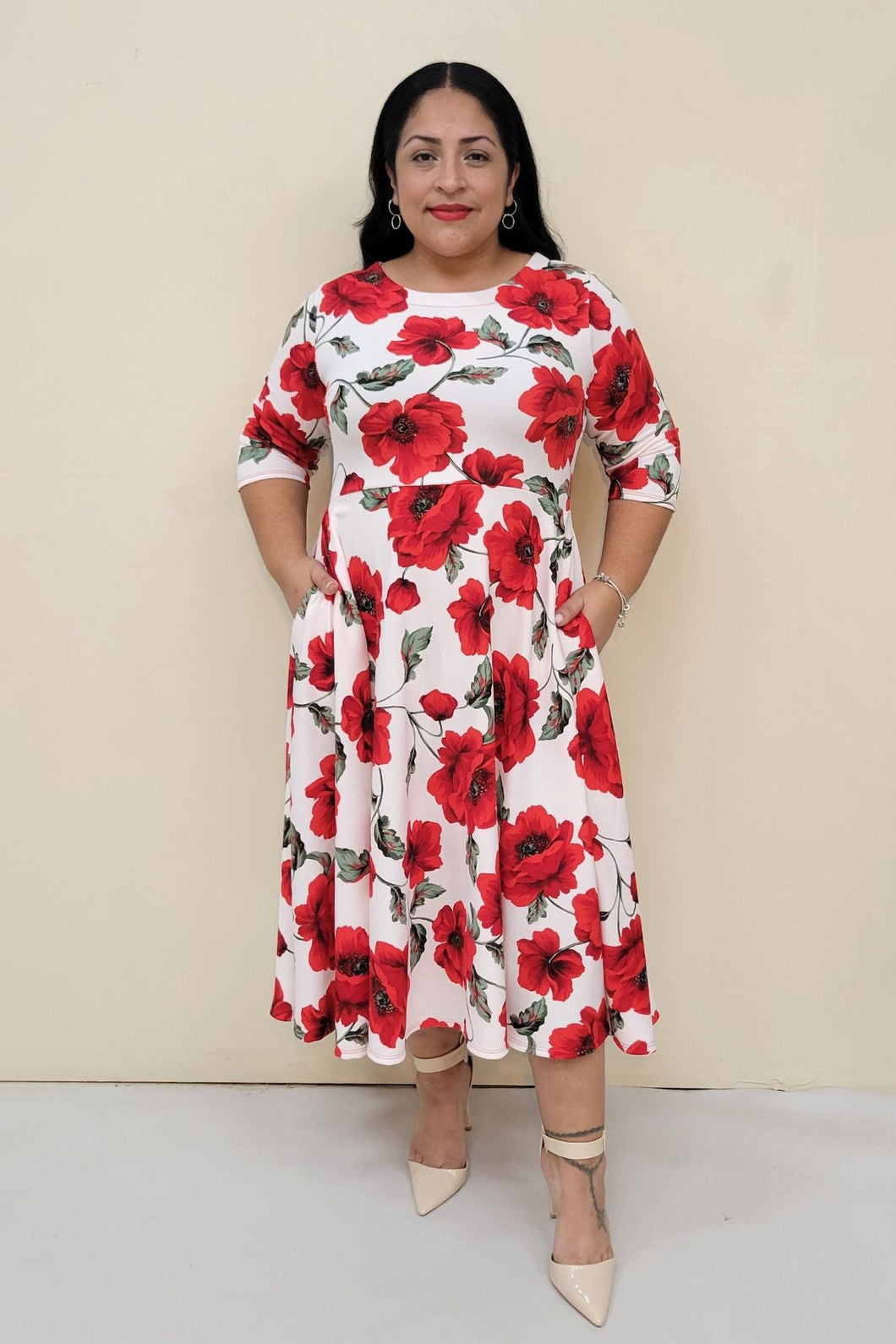Plus Size Floral Midi Dress, round